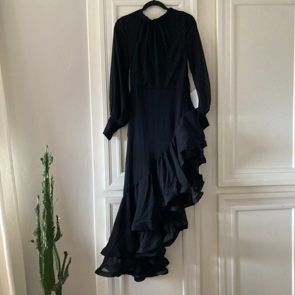 NWT Elliatt Free People Character Midi Dress Asymmetrical Long Sleeve Black Sz S - Picture 2 of 12